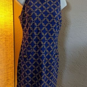 Britt Ryan Size 6 Sheath Dress 100% Cotton Blue And Gold. 2 pockets in the front